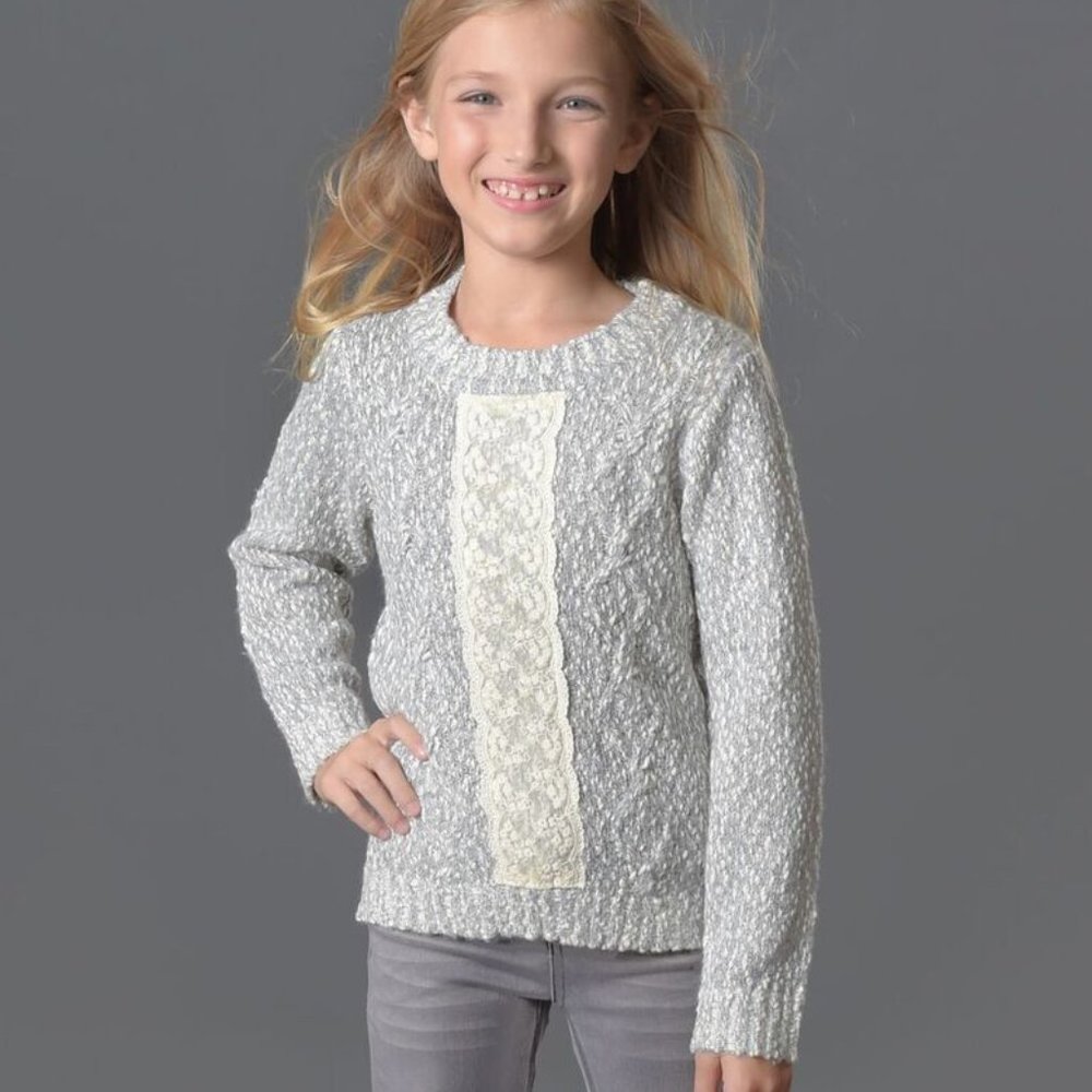 SALE! Boutique Creamie Girls Sweater w/lace front 4‎ 5 6 NWT
